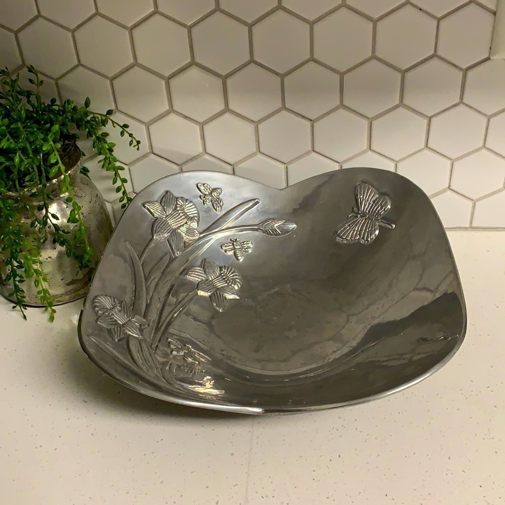 Lenox metal fruit salad bowl butterflies‎ flower or